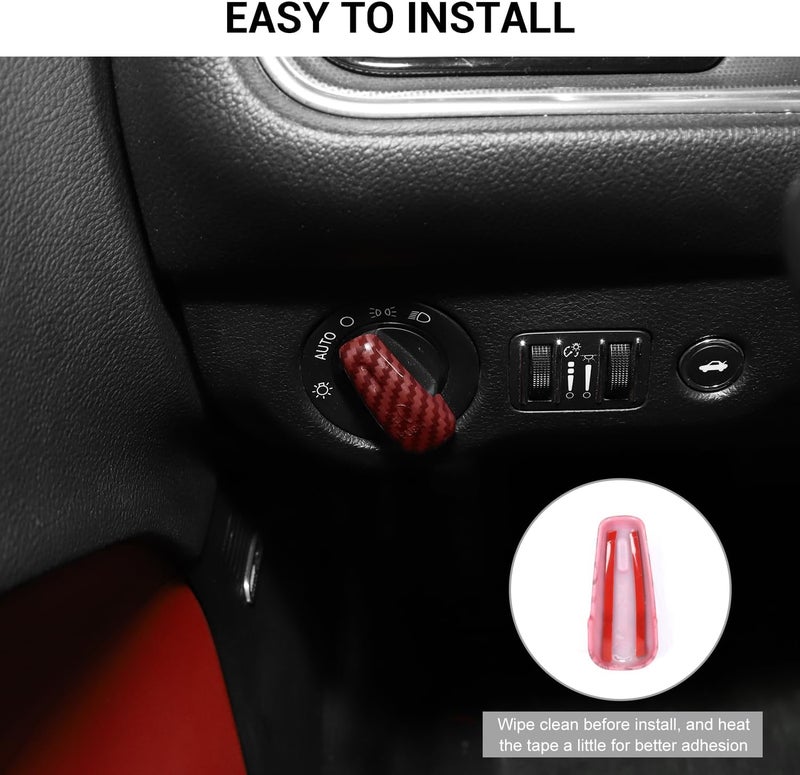 Jimen غطاء زر مفتاح المصابيح الأمامية (ألياف كربونية حمراء) ل دودج تشالنجر 2015+، ل دودج تشارجر 2010+، ل دودج دورانجو 2011+ - Image 5